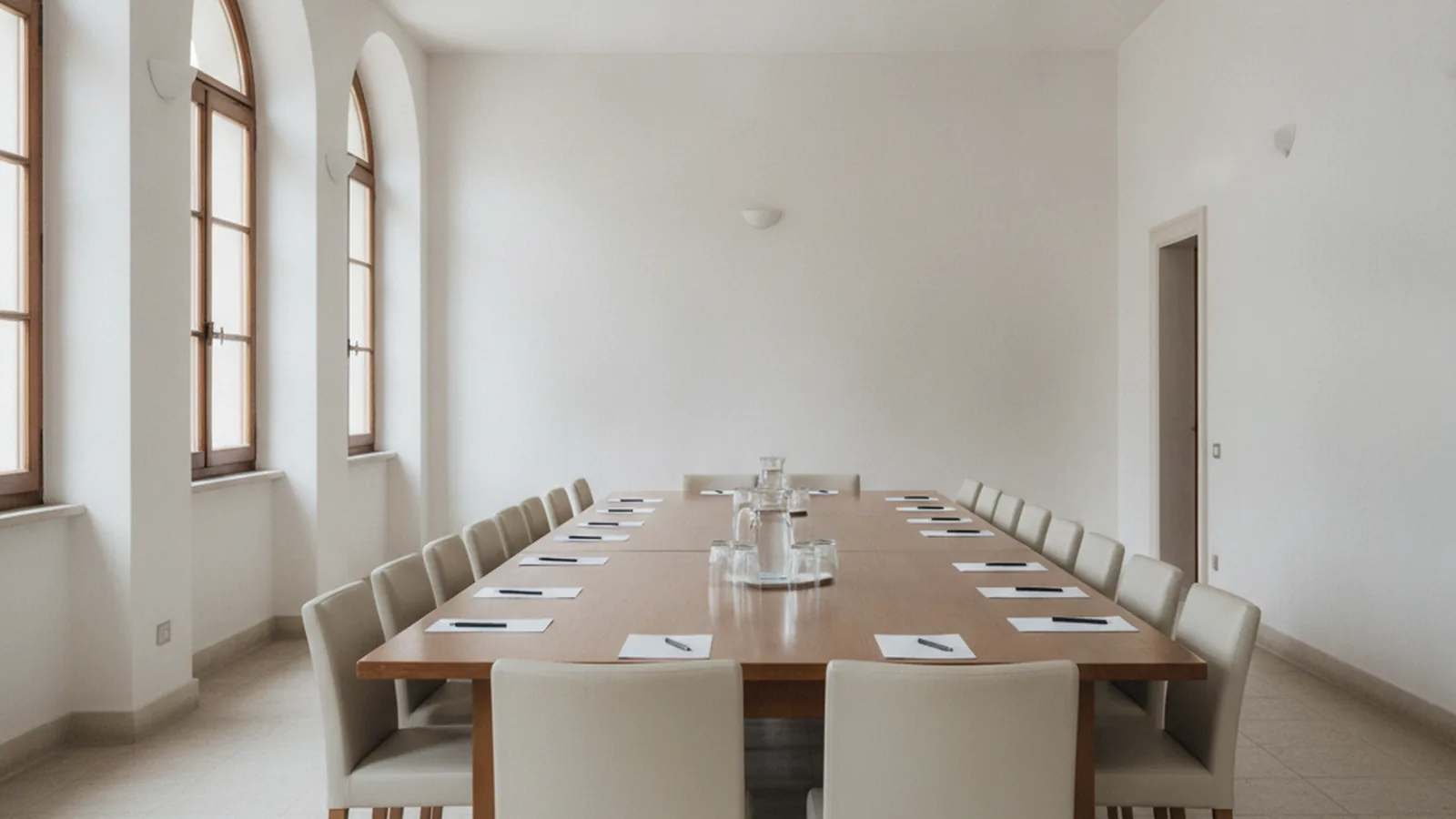 Sala de assembleia de condomínio preparada antes da reunião